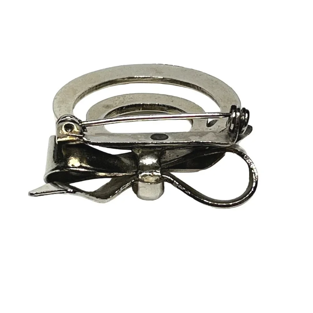 Vintage Silver-Tone Brooch Double Wreath with Bow